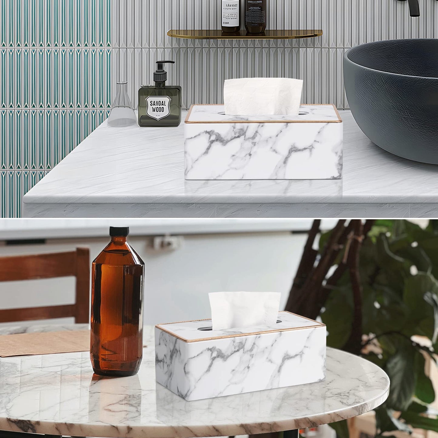 Tissue Box Cover Rectangular, PU Leather Tissue Box Holder for Kleenex, Napkin, Rectangle Tissue Box Covers, Tissue Holder for Bathroom Car Home Decorative 9.84"X5.23"X3.77" - Phnom Penh Marble