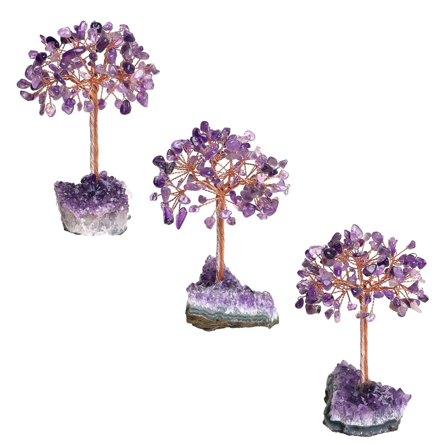 SUNYIK Natural Amethyst Crystal Tree on Amethyst Crystal Cluster Base Wire Wrapped Chip Stones Bonsai Money Tree Home Office Decor for Good Luck Wealth