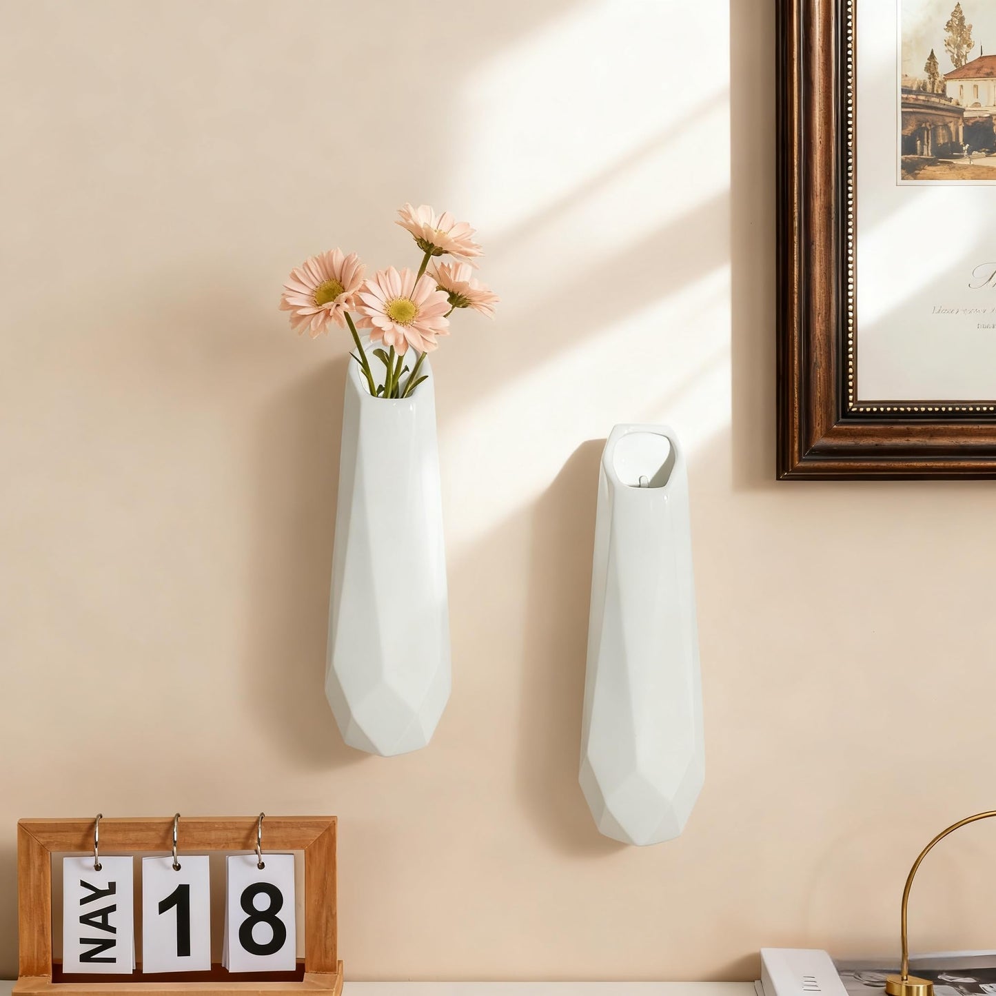 DOCFLVAS Classic Ivory Wall Ceramic Vase — 2 Pack White Hanging Vases | Timeless Ceramic Wall-Mounted Vase for Home & Gift