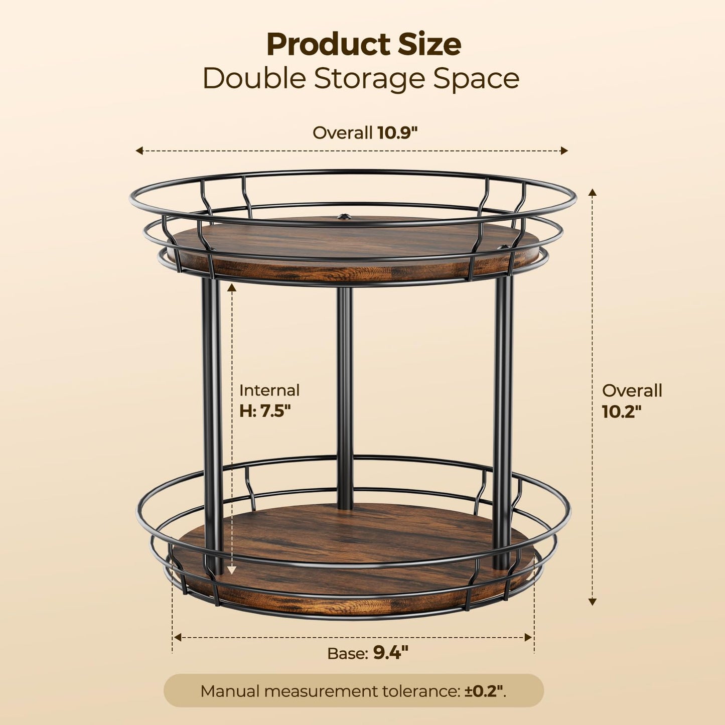 LAMU 10'' Lazy Susan Turntable Organizer, 2 Tier Round Rotating Spice Rack Organization for Kitchen Cabinet and Countertop, Wooden Lazy Susan for Table Top, Pantry, Bathroom, Vanity, Home Decor
