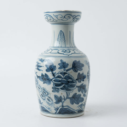 JINDEZHEN Vintage Porcelain vase Decorative Ceramic vase, 15 inch Decorative Pottery Flower Vase for Home Decor, Living Room, Shelf Decor, Enterway, Table Decoration,Pot vase (Blue)