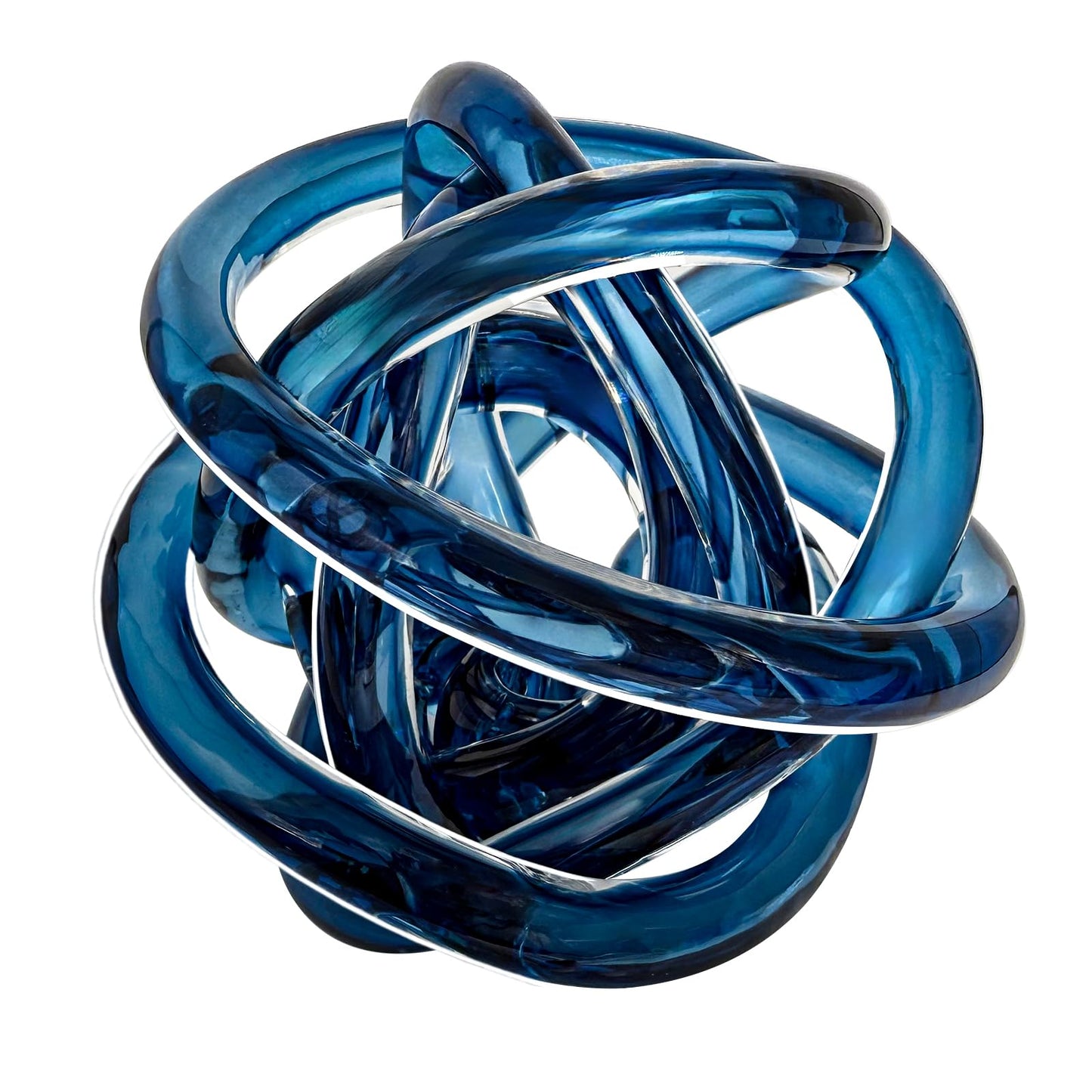 ORRFIDDY Glass Knot Teal Decor Ball - 5 Inch Hand Blown Infinity Sculpture Orbit Home Decor Table Decoration Interio Art