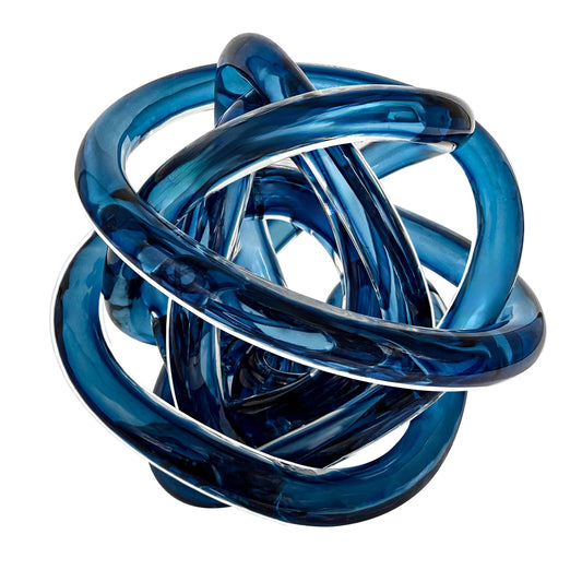 ORRFIDDY Glass Knot Teal Decor Ball - 5 Inch Hand Blown Infinity Sculpture Orbit Home Decor Table Decoration Interio Art