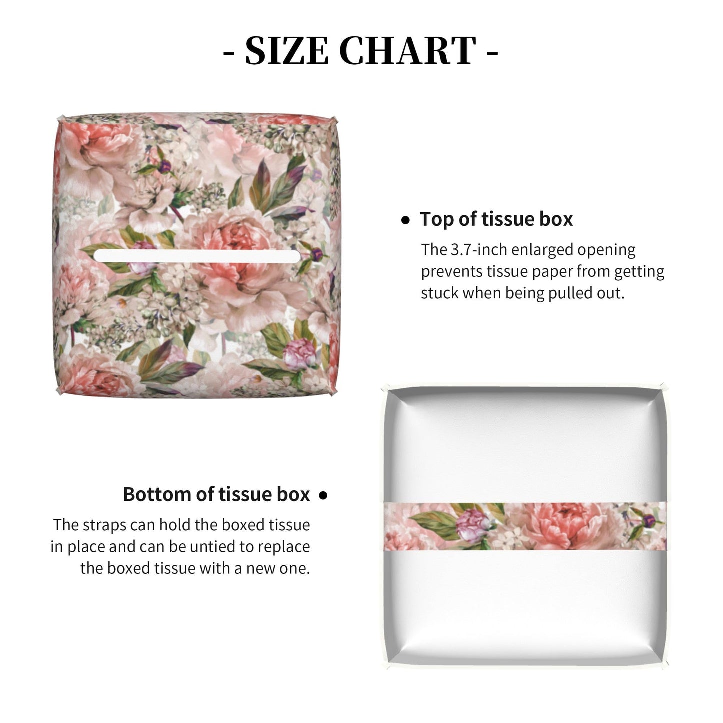 POIUBLE Leather Tissue Box Holder Watercolor Peony Flowers Tissue Box Cover Square Waterproof Tissue Holder Organizer Modern Napkin Holder for Bedroom Dresser Night Stand Office Desk