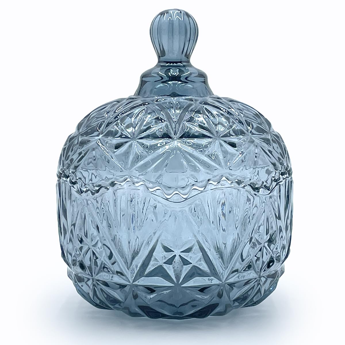 EWEIGEER Colorful Crystal Glass Candy Snack Jar Candy Dish With Lids Jewelry Jar Blue Room Bedroom Decor(Blue Grey)