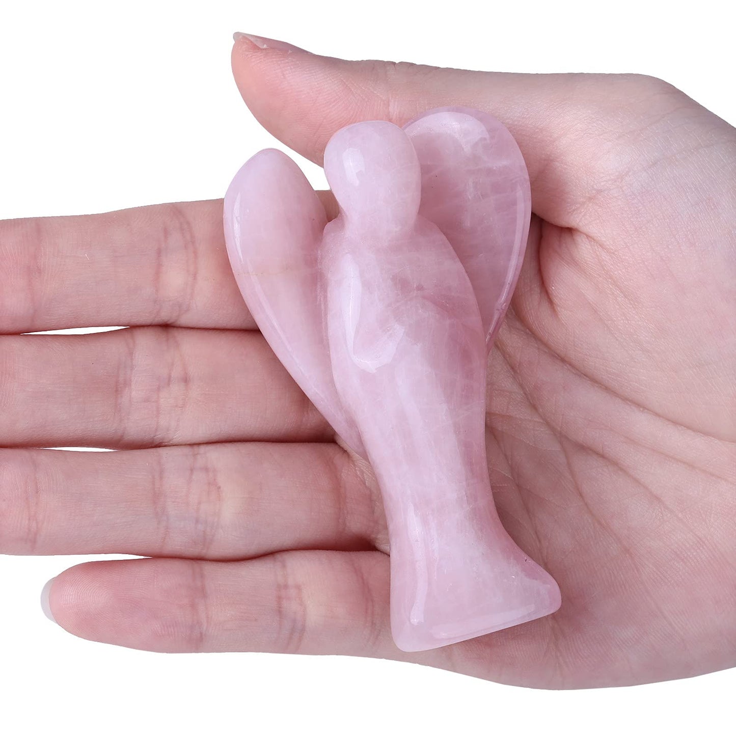 TUMBEELLUWA 3 Inch Carved Crystal Guardian Angel Figurine Healing Peace Angel Palm Pocket Stone Statue, Rose Quartz