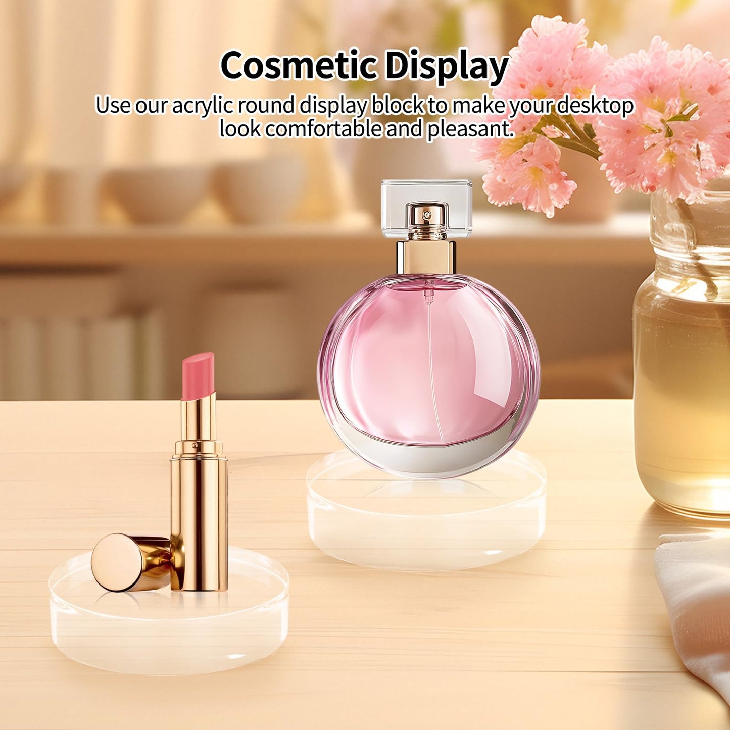awagas 4 Pack Acrylic Round Display Blocks, 4 x 4 x 1 Inch Acrylic Base Stand for Display, Clear Polished Round Pedestal Stand Riser Cylinder Trophy Base for Table Showing