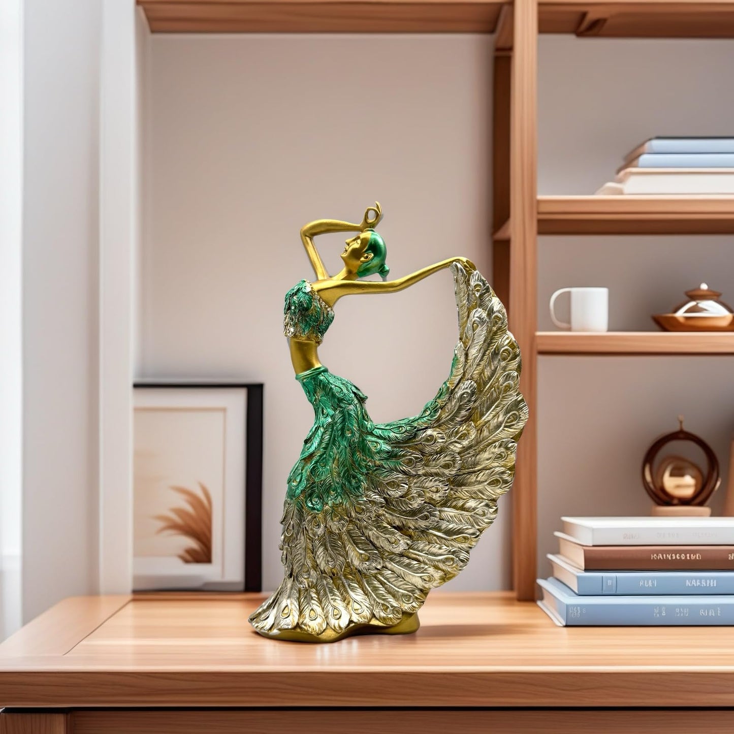 XINDAM Elegant Peacock Art Figurine Dancer Statue Decorative Home & Office Figurines Home Office Display Craft Living Room Decor Ornaments for Tabletop