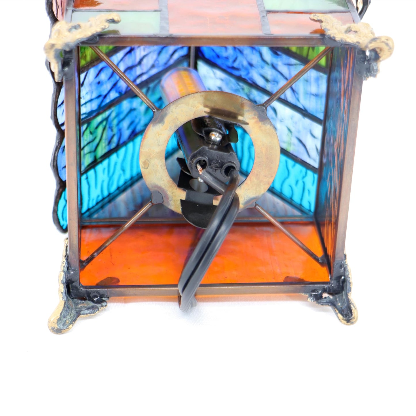 HWDFEI Small Tiffany Stained Glass Style Mini Lighthouse Table Lamp, Retro Decorative Lamp, Suitable for Bedroom Office Home Decoration 4.2X 4.2X 5.8(Blue Orange)