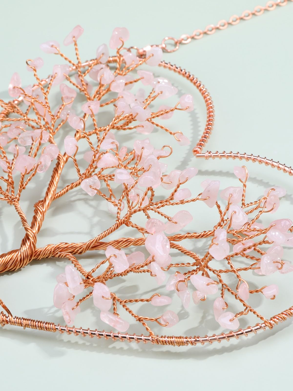 Jovivi Rose Quartz Heart Crystal Tree Hanging
