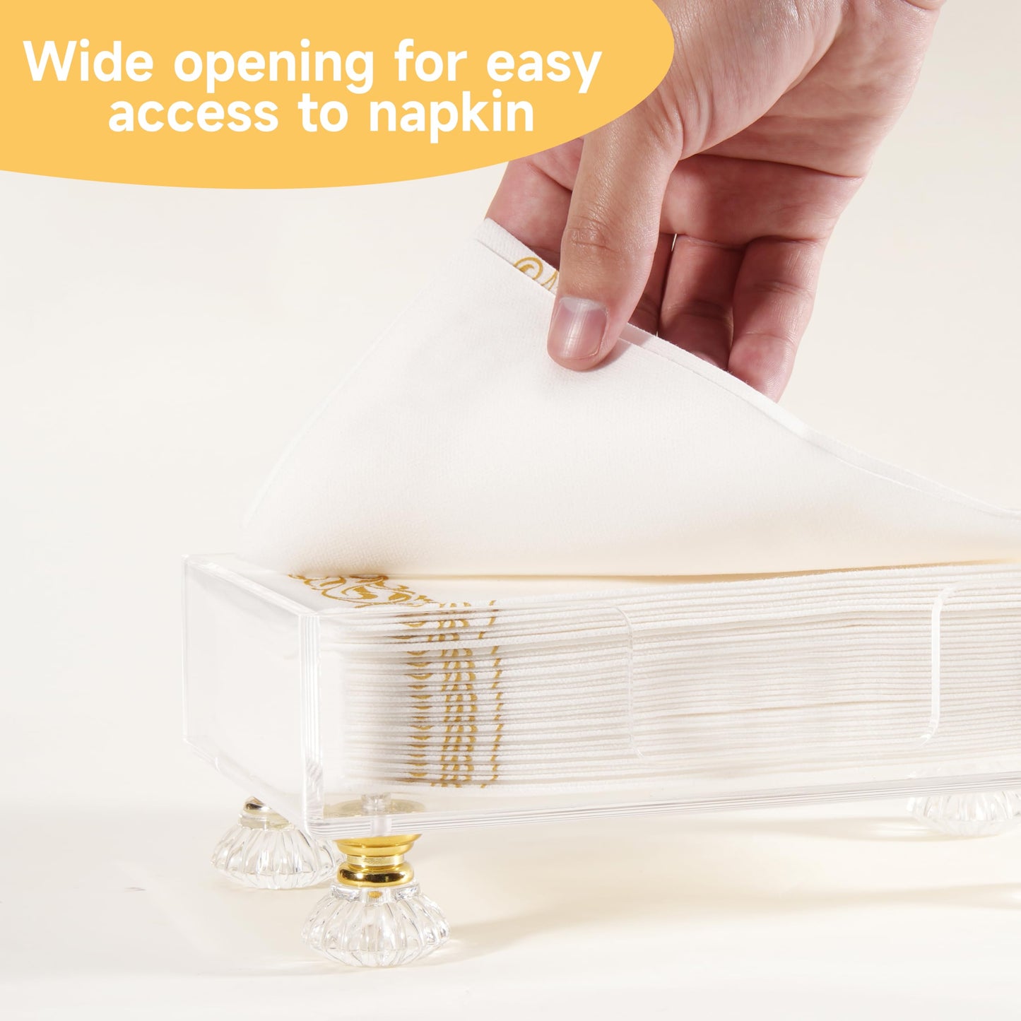 Acrylic Napkin Holder with Feet, LUVCOSY Acrylic Guest Towel Holder, Clear Hand Towel Storage Tray, Unique Crystal Feet Design, Paper Towel Dispenser for Bathroom, Kitchen, 9x5 Inches - Rectangular