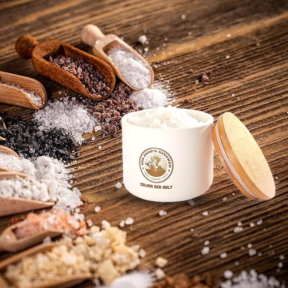 AVA JANE’S KITCHEN Salt Cellar - Colima Sea Salt Container with Lid Elegant Kitchen Salt Holder - Salt Jar with Cover Perfect for Keeping Table Salt, Spice, Gourmet Salt and Salt Pot