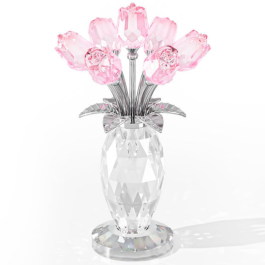 Movdyka Glass Rose Flower Pink Bouquet Crystal Figurines Home Decor