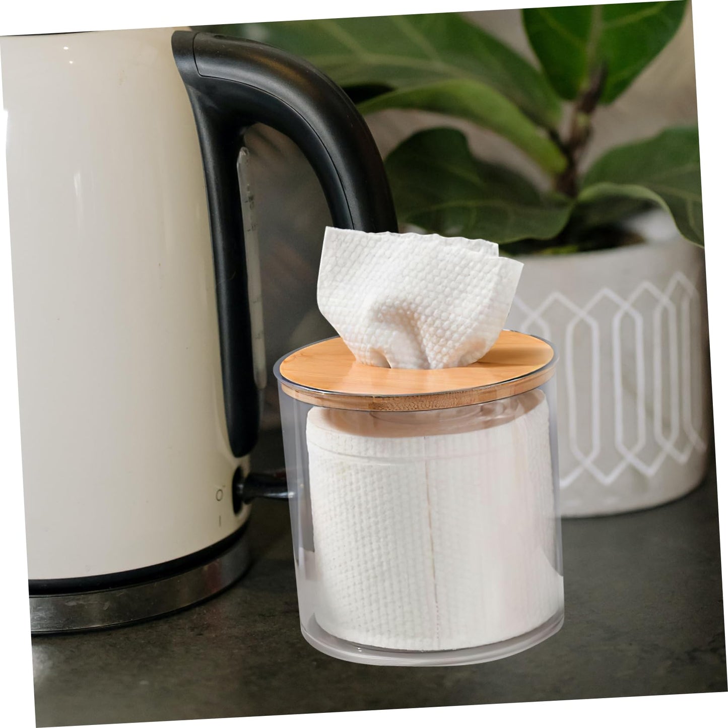 jojofuny Clear Round Tissue Box Holder Tabletop Tissue Dispenser and Napkin Holder for Living Room Bedroom Bathroom Office and Home 5.11 X 5.11 X 5.11 in Transparent Roll Paper Container
