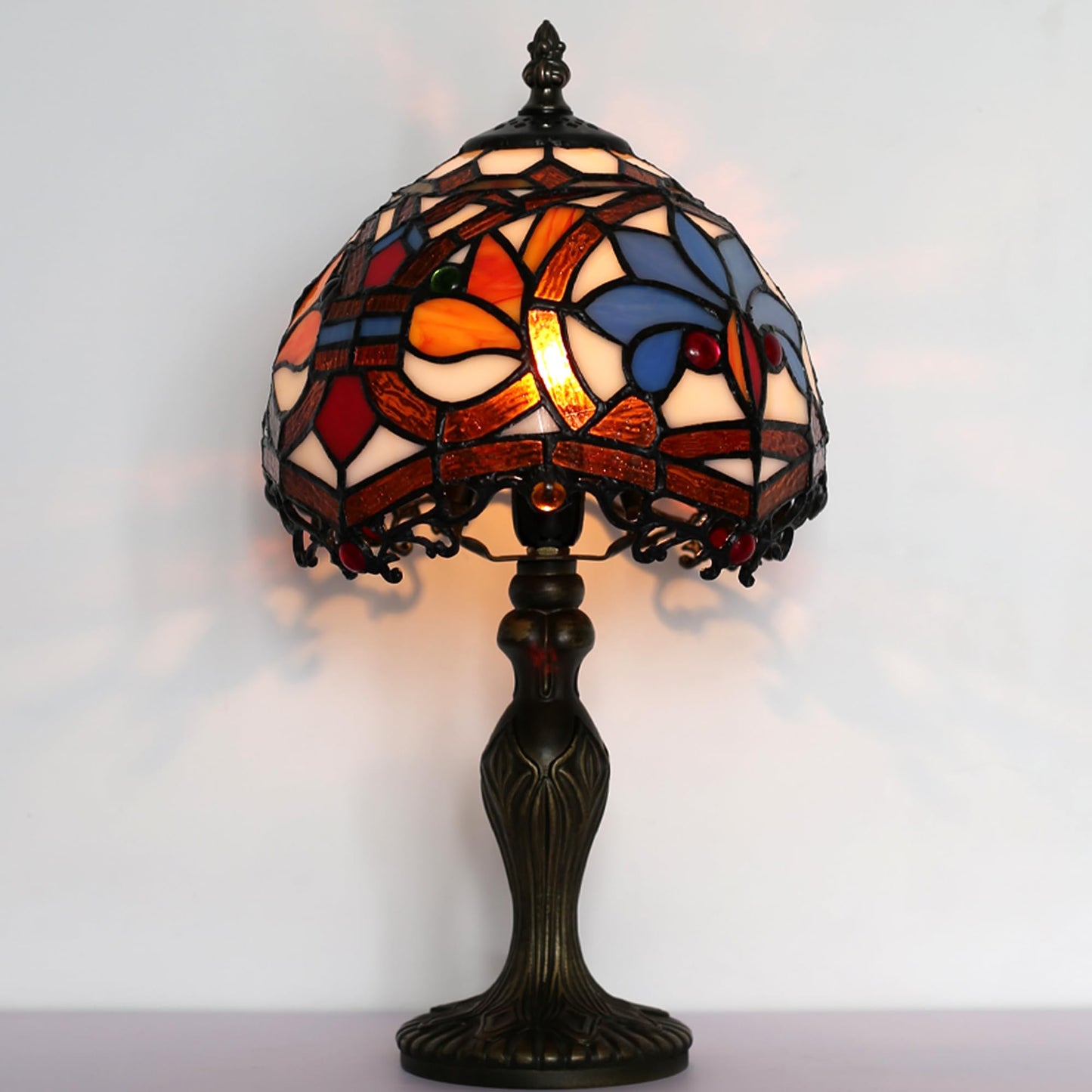 LUSTIX Small Tiffany Table Lamp Stained Glass Lamp Yellow Phoenix Style