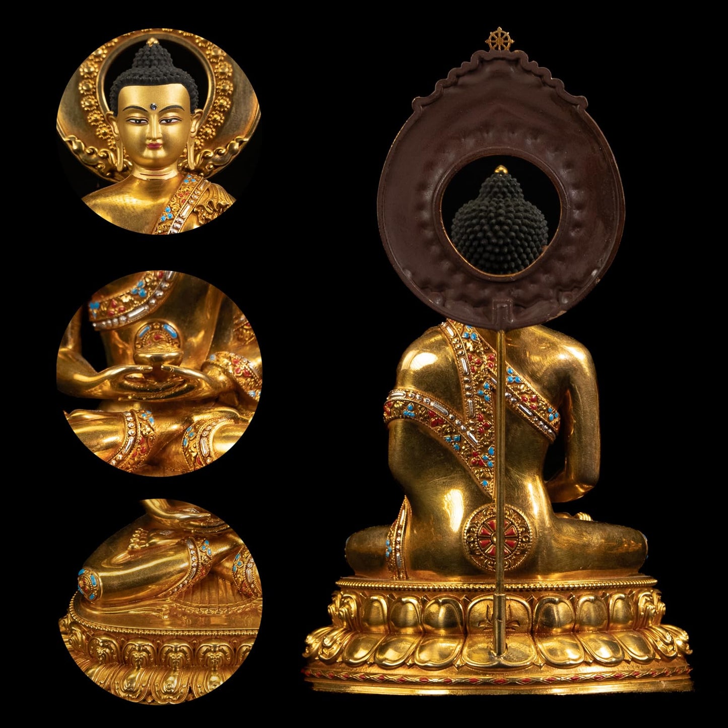AksharaPadma Tempa Buddha Statue Indoor for Zen Decor,Handcrafted Gold-Plated Buddha Statue for Home Decor – Nepalese Art, Tibetan Buddhism Style, 4.72" (Amitabha)