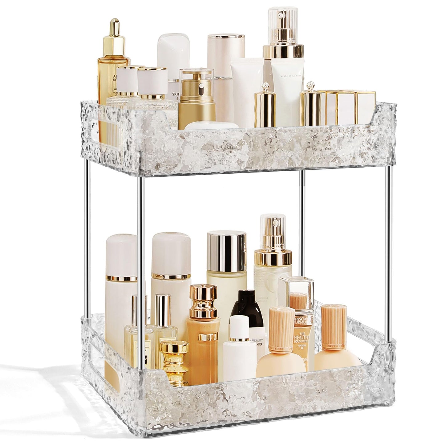 TENDER EPOCH 2-Tier Bathroom Counter Organizer Countertop Storage, Dresser Organizer Vanity Tray for Makeup, Perfume Organizer Cosmetics Skincare Shelf - Clear