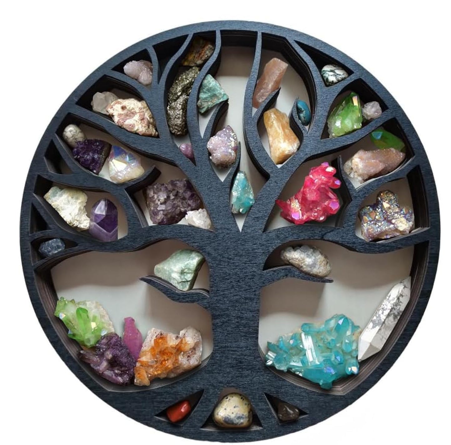 Jamo Homzi Life Tree Wooden Crystals Shelf,Wall Mounted Moon Display Shelves,Crystal Display Stand，Gothic Witchy Boho Aesthetic Shelf for Crystals Stone Essential Oil Small Plant Art(Tree)