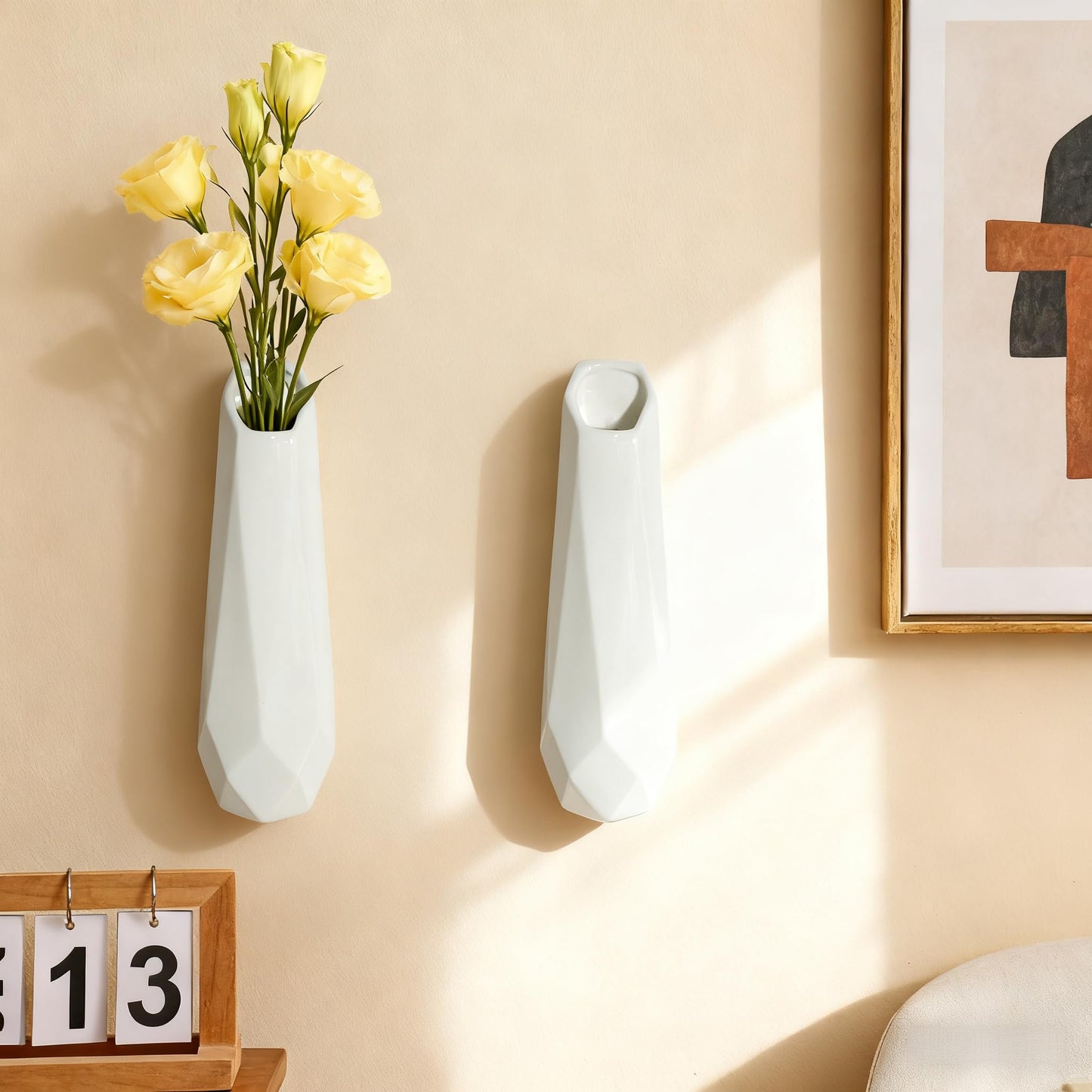 DOCFLVAS Classic Ivory Wall Ceramic Vase — 2 Pack White Hanging Vases | Timeless Ceramic Wall-Mounted Vase for Home & Gift