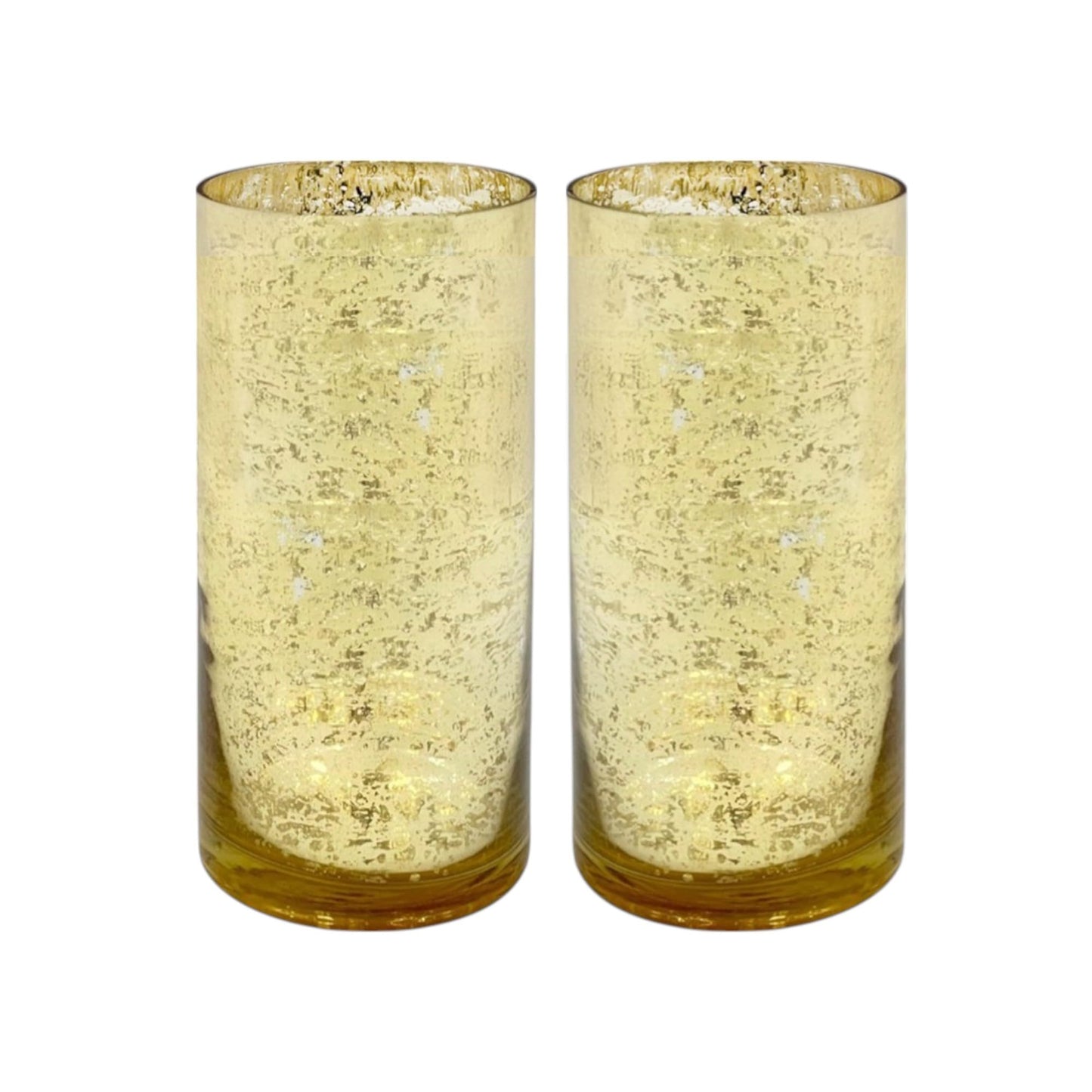 Hosley Set of 2 Mercury Gold Glass Vases – Elegant Flower Pots for Boho Decor, Wedding Gifts, Decorative Centerpieces, Hurricane Style Vase for Home, Events, and DIY Crafts