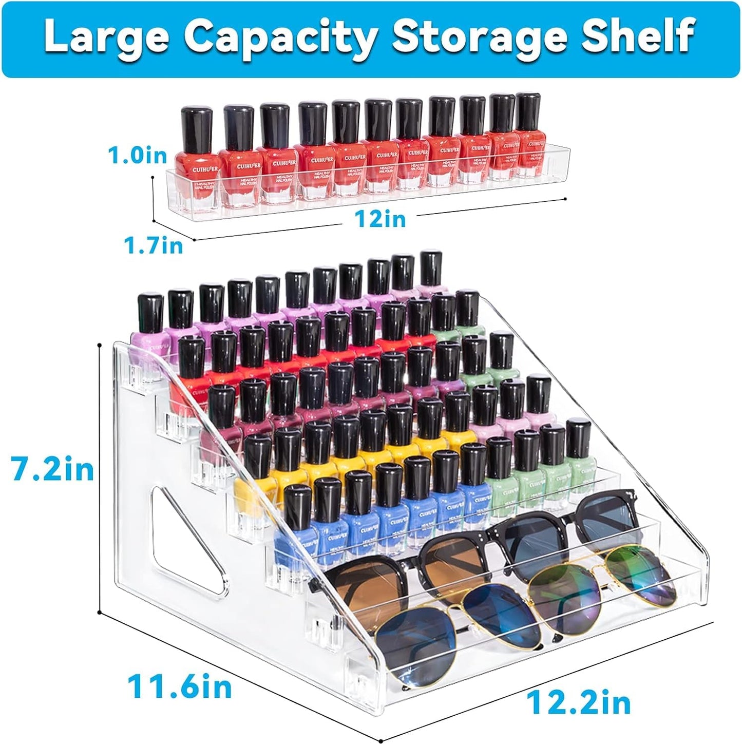 Pero Pero Nail Polish Organizer Acrylic Display Rack for Nail Polish Holder Sunglasses Organizer Essential Oils Holder Clear Eyeglasses Display Case Makeup Organizer