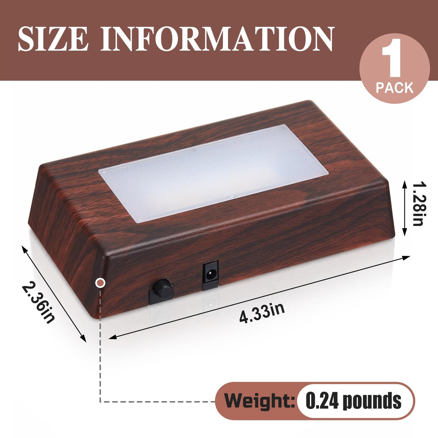 Woanger Wooden Display Stand, LED Square Display Stand, Lighted Base for Glass Art,, LED Light Base for Crystal, Jewelry & Figurines