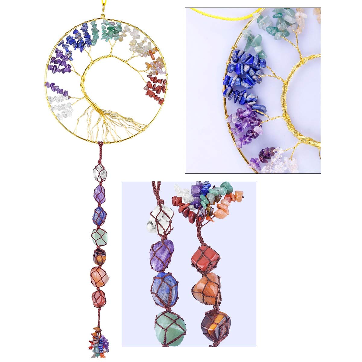 rockcloud 7 Chakras Stones Crystals Tree Wall Hanger Tumbled Gemstones Meditation Hanging Ornament Window Ornament Wedding Souvenir Home Decor