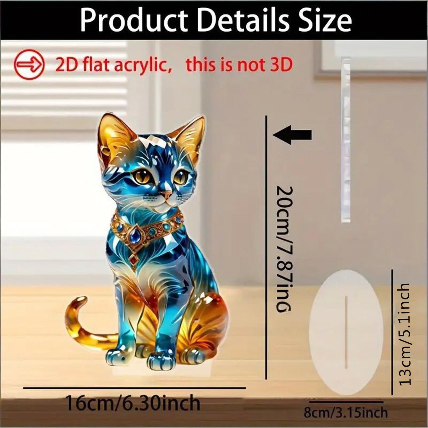 YUEYINGMG Desktop Ornament, Acrylic Fairy Tabletop Decoration, 2D Flat Elf Desktop Art Statue, Creative Decoration for Home Table Top Bedroom Living Room Study Room Office Decor (Blue-Cat)