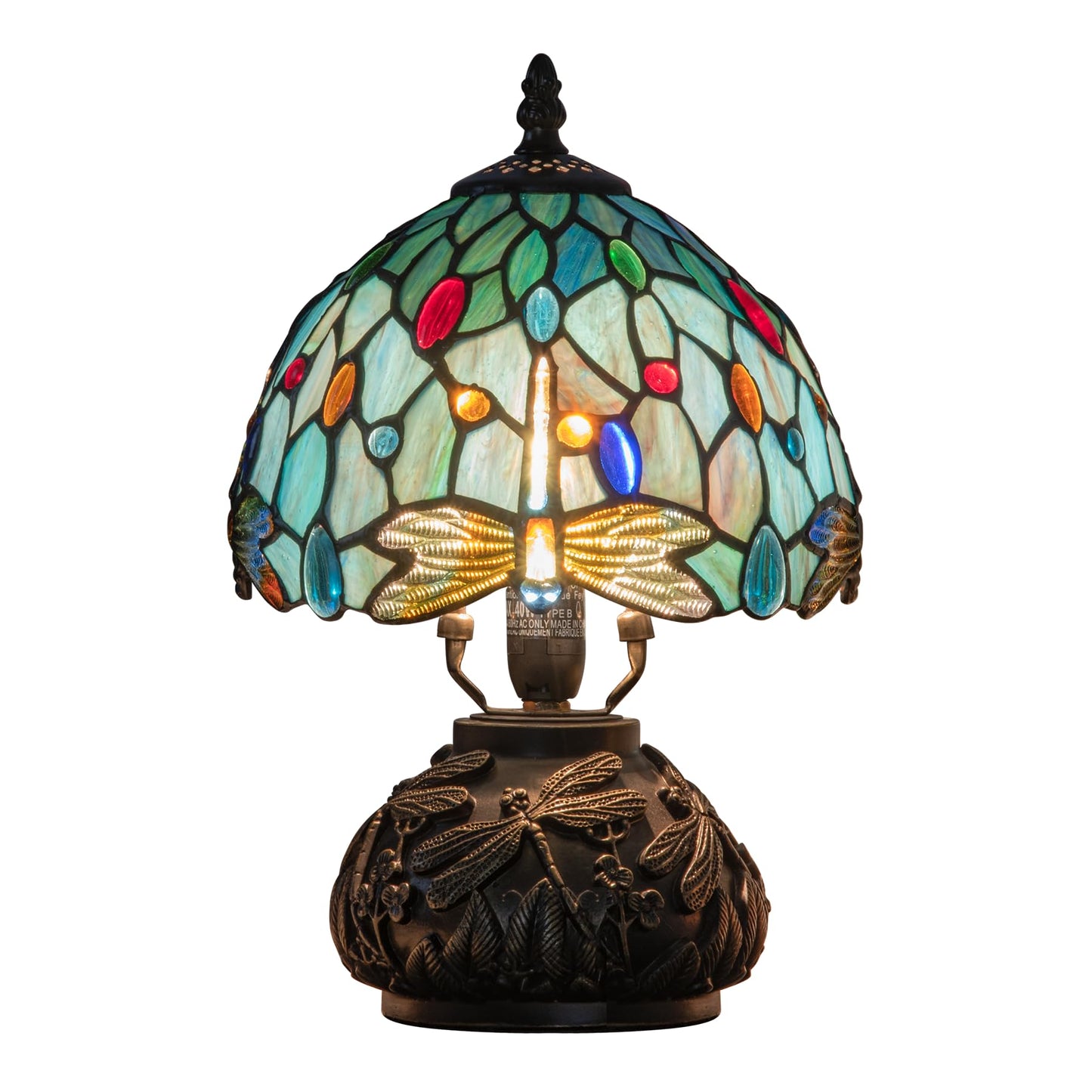 Msrzuds Tiffany Style Stained Glass Mushroom Bedside Table Lamp 8-inch Green Blue Dragonfly Beautiful Shade Nightstand Light for Bedroom Dorm Living Hallway Coffee Table Home Office Housewarming Gift