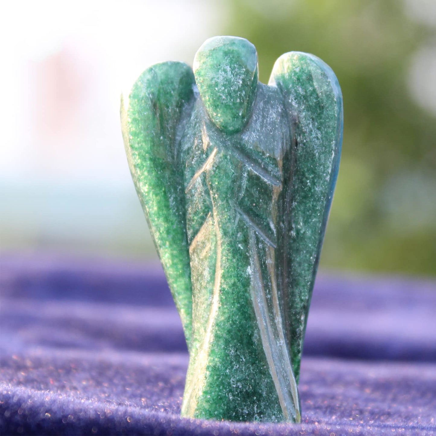 2 inches Natural Gemstone Guardian Angel Hand Curved | 15 Choices | Gemstones Crystal Prayer Angel | Home Protection | Pocket Crystal Angel (Opalite + Amethyst + Green jade)