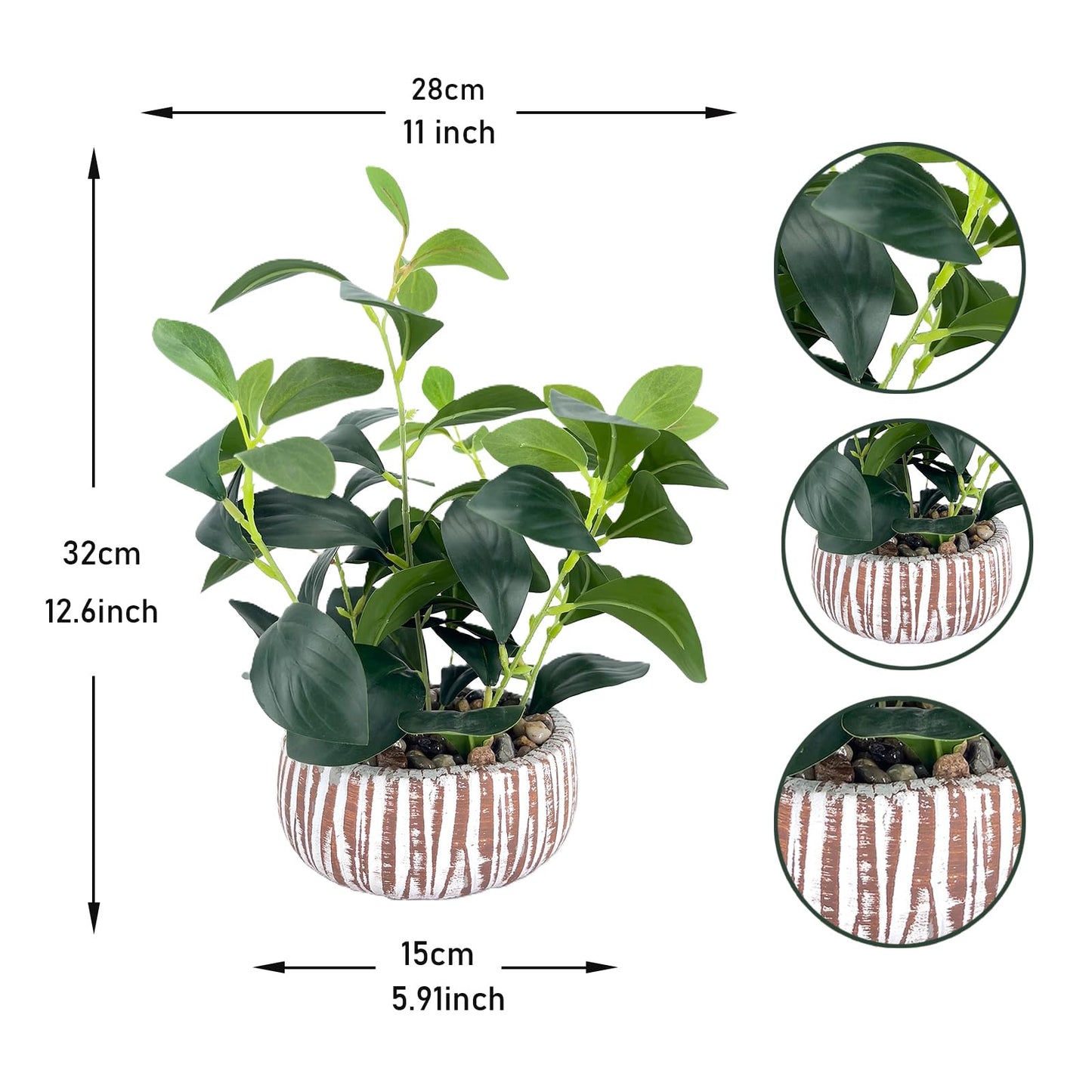 FLRLIVING Artificial Potted Plants Life-Like Fake Plant with Farmhouse-Style Cement Planter Feturing Light Wood Tone for Room Bathroom Bedroom Kitchen Office Dese Coffee Table Décor (12.8inch)