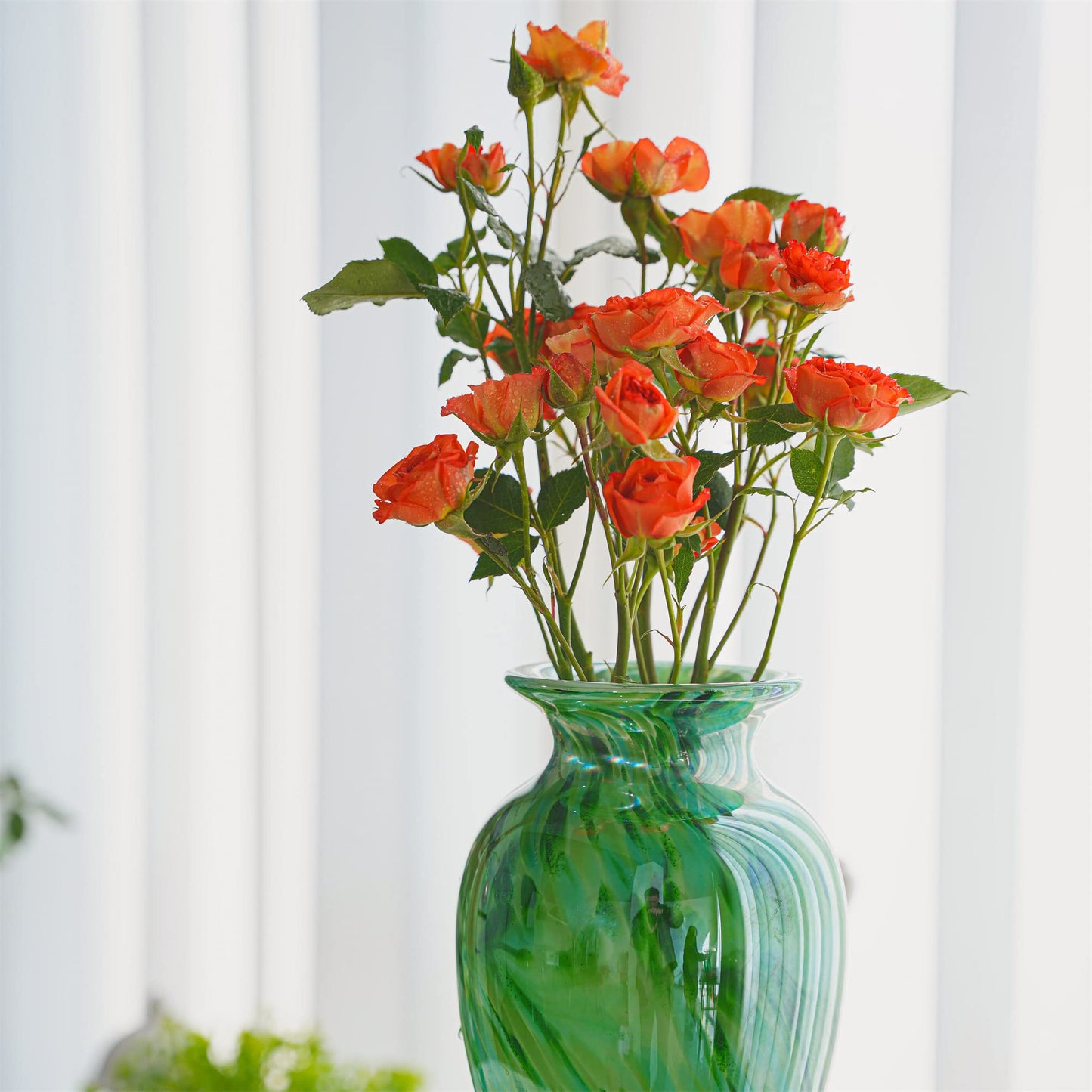 Hand Blown Green Classic Vase for Home Decor, 11.5Inch Glass Flower Vase for Shelf Decor, Living Room Decor, Centerpieces, Unique Gift for Her Mom Sister Friends