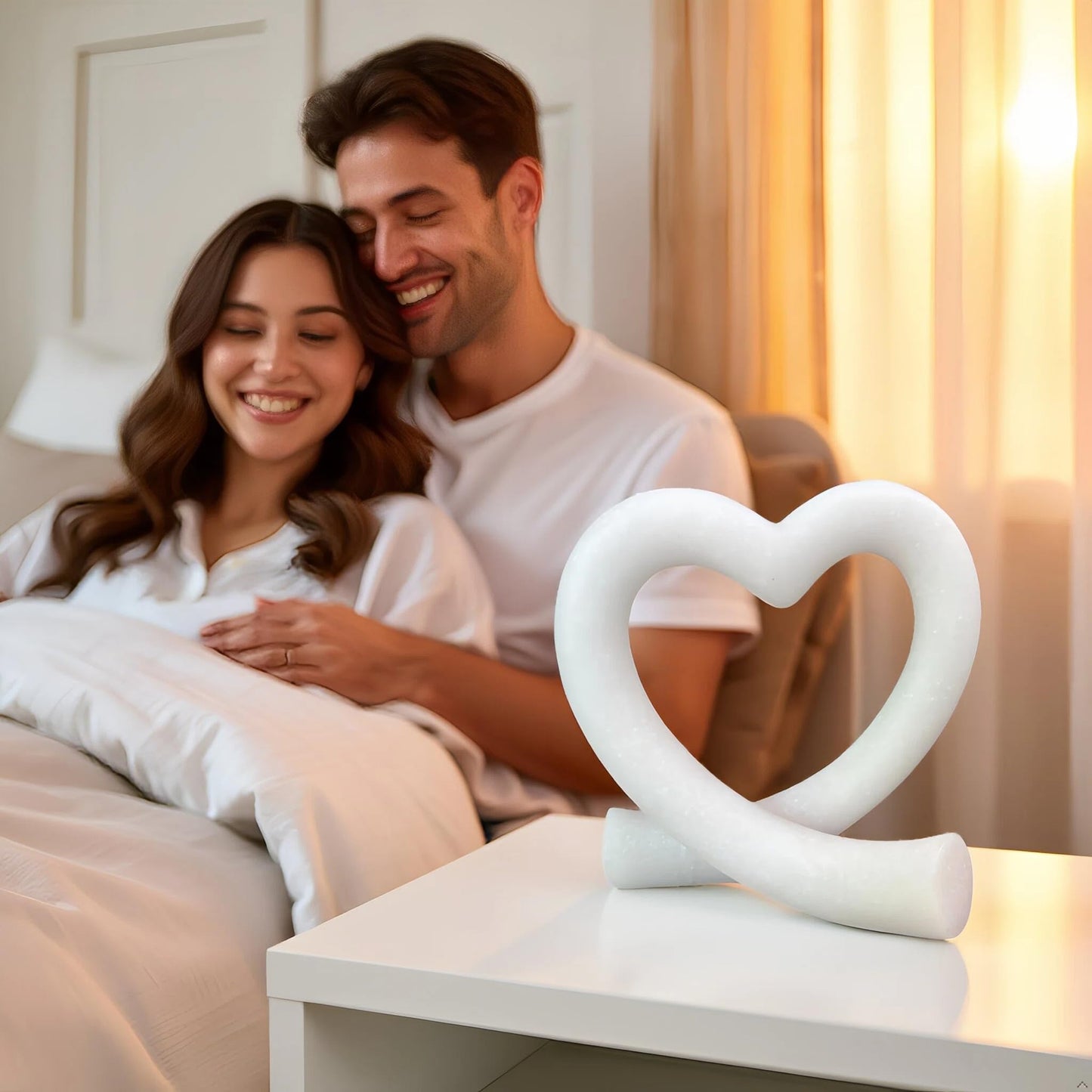 Lescafita Imitation Marble White Heart Decor Sculpture, Elegant Love Heart Statue Minimalist Modern Home Decor for Living Room Shelf Desk Coffee Table, Wedding Gift