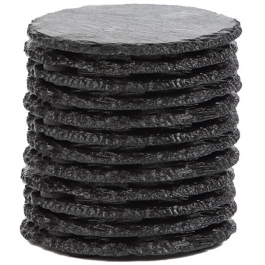 12 Round Slate Stone Coaster Drink Slate Coaster for Bar Kitchen Home Decor, Black, 3.8 Inches in Diameter