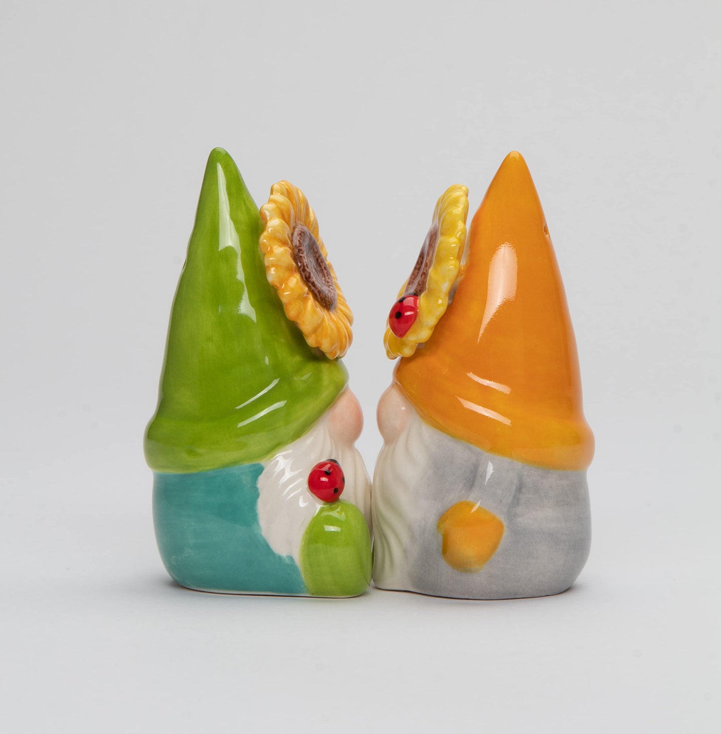 Fine Ceramic Sunflower Lady Bug Gnome Salt & Pepper Shakers Set, 3-3/4" H
