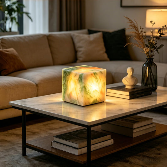 PanManner Marble Lamp Luxury Stone Table Lamp Type-C Rechargeable Touch Night Light Small Bedside Lamp Cordless Ambient Light for Home Decor, Bedroom, Living Room & Office (Colorful Jade)