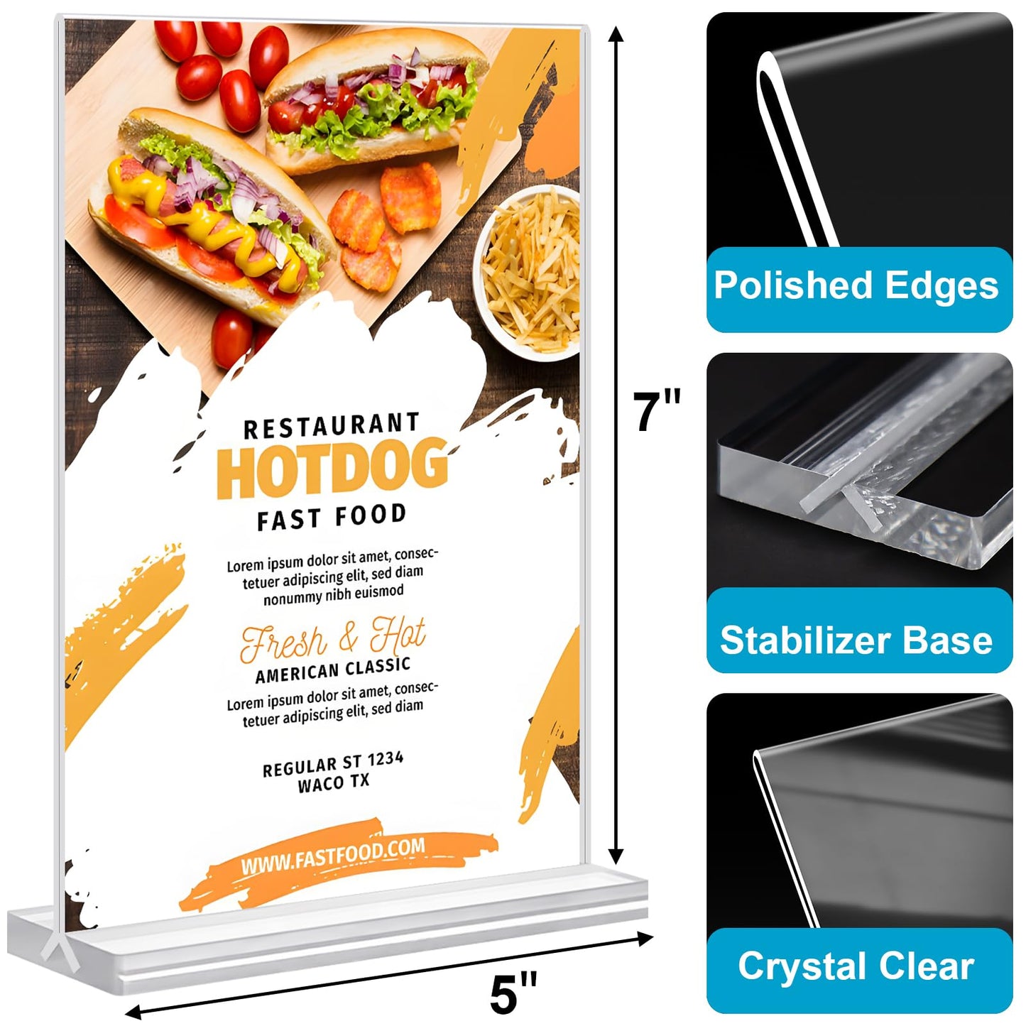 DunGu Acrylic Sign Holder 5 x 7, 10 Pack Clear Table Menu Vertical Display Stand Desktop Display Double Sided Stand Paper Holder Table Sign Suitable for Restaurants Office Store Show Fair