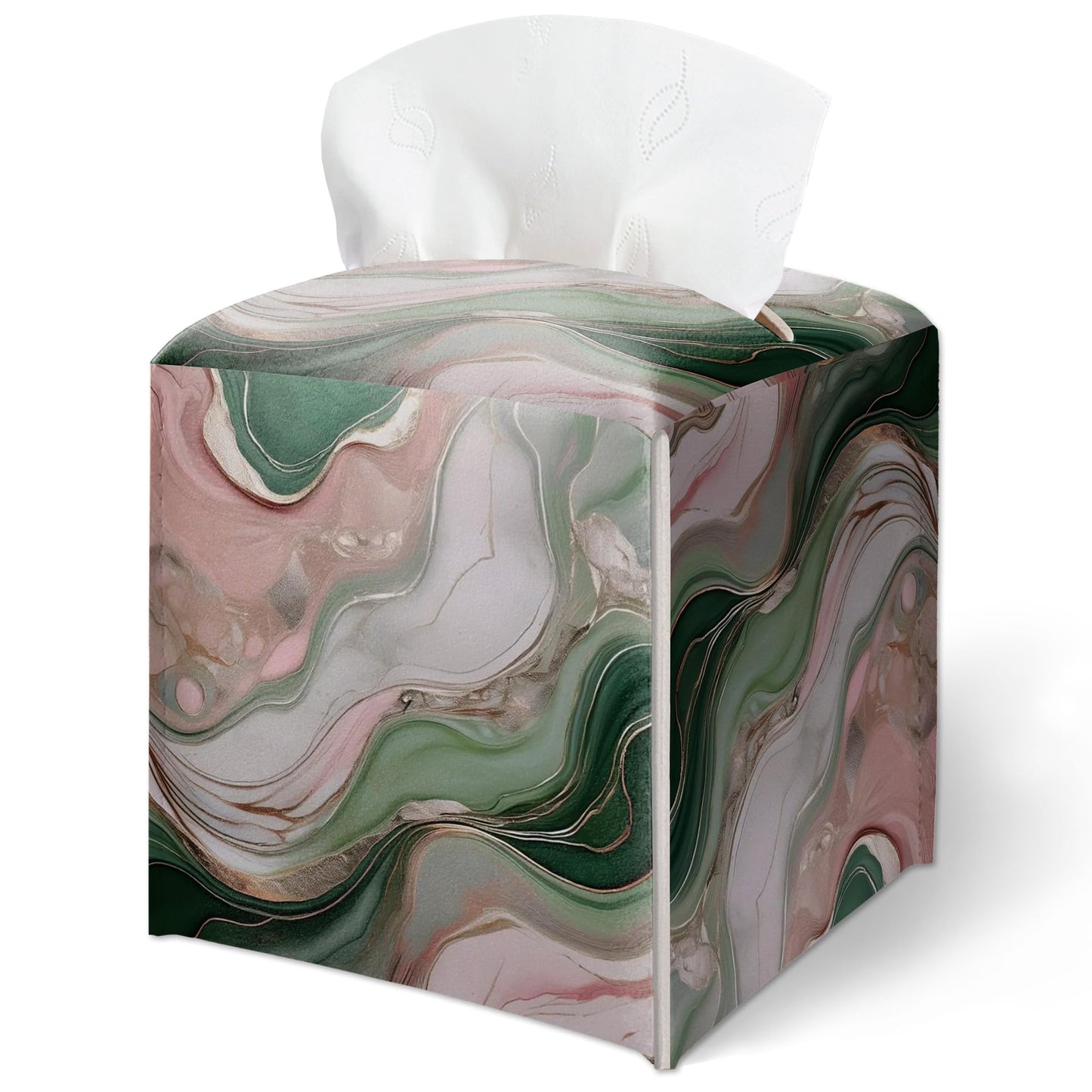 Tissue Box Cover, Modern Marble Tissue Box Cover Square-Waterproof Leather, Tabletop Decor for Living Room, Vanity, Office, Aesthetic Home Decor, Gift for Women & Friend, 5 x 5 Inches-A05
