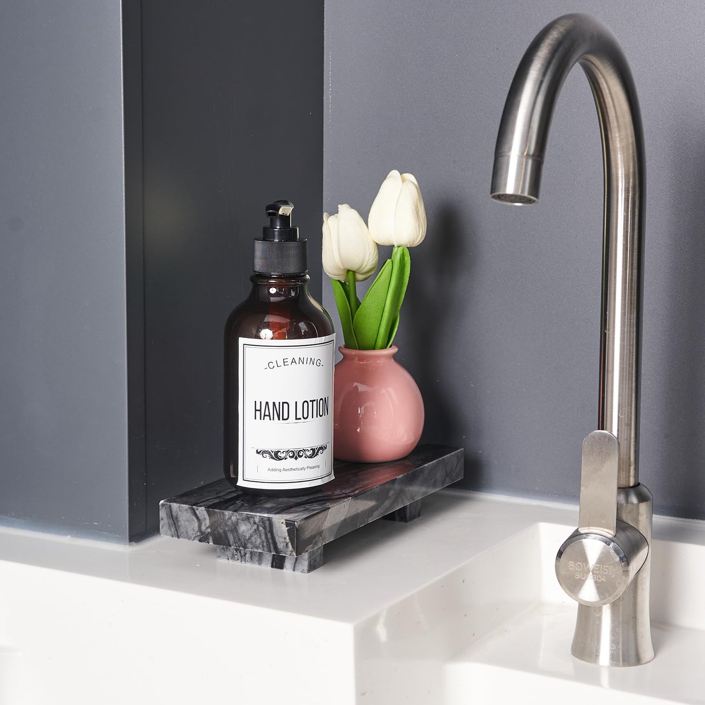 YCROJBK Natural Marble Tray Pedestal Stand, Soap Dispenser Holder, Modern Marble Riser for Decor Display, Soap Pedestal for Bathroom, Kitchen, Home Decor