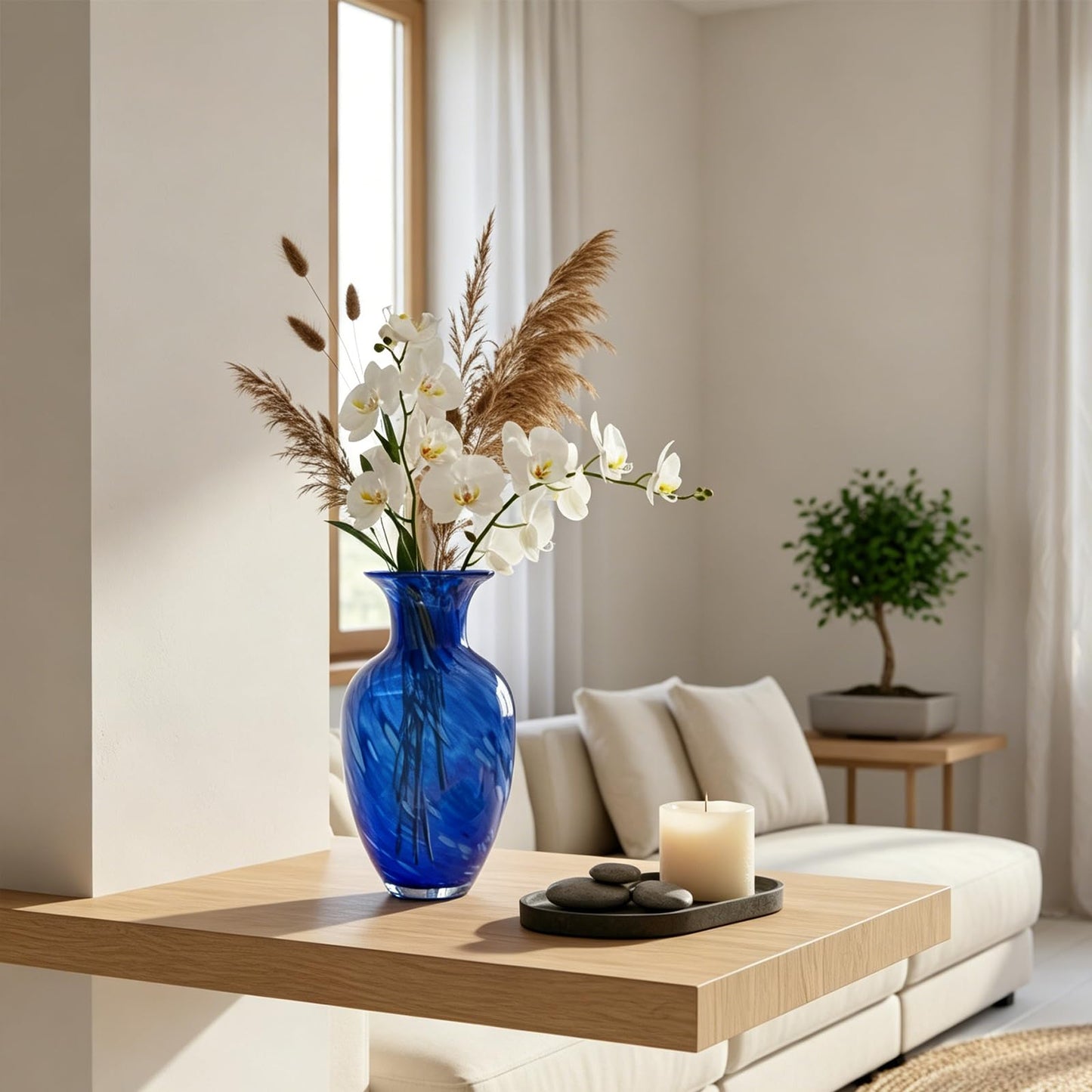 Hand Blown Glass vase,Unique Glass Vase,Modern Art Decor, Suitable for Living Room Coffee Tables,Wedding Centerpieces,Dining Tables,and Office Centerpiece Floral Arrangements (Blue, Small)