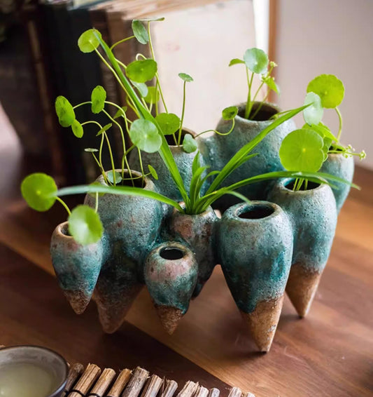 RISEON Ceramic Flower Arranging Vase, Floral Arrangement Holder Flower Frog Ikebana Art Flower Vase Pot Floral Centerpiece for Dining Table Home Office Wedding Decor