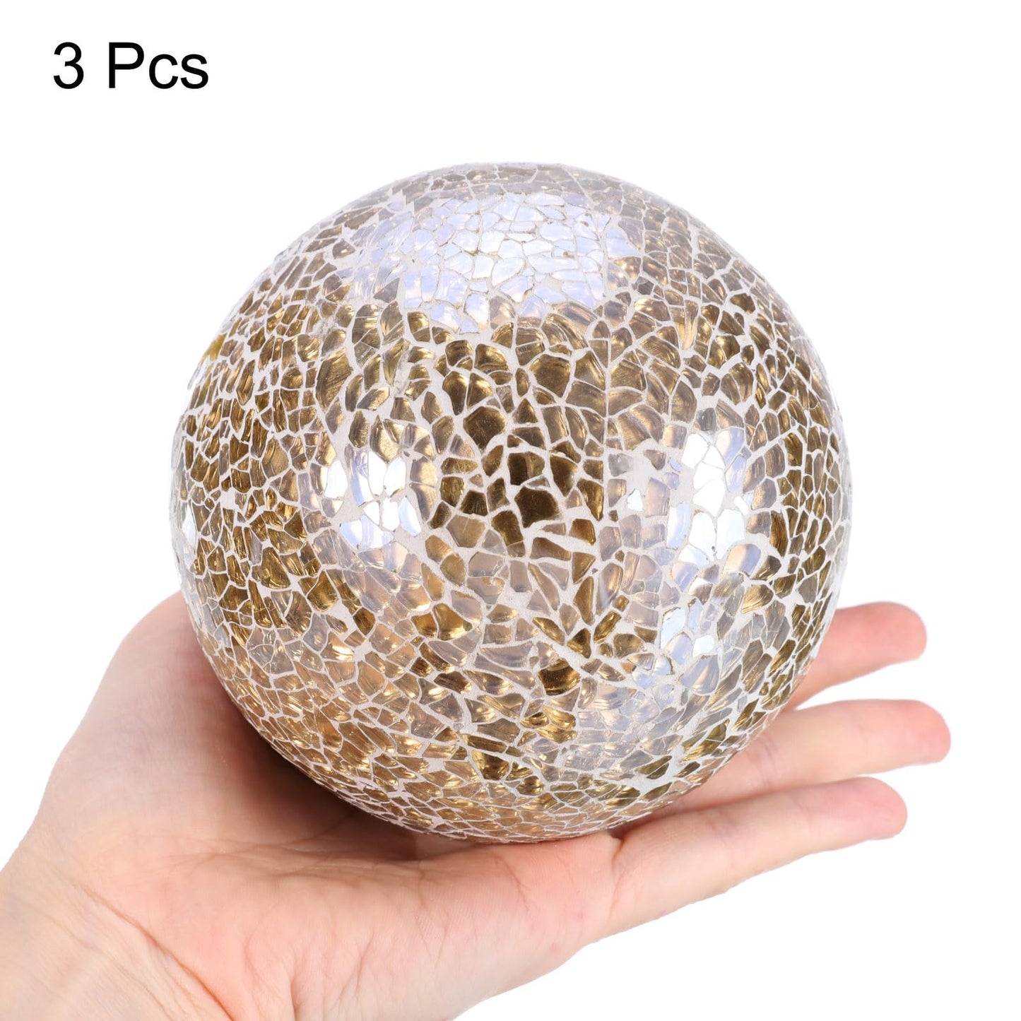 uxcell 4" Decorative Balls, 3 Pcs Mosaic Glass Balls, Decorative Table Sphere Orbs, Centerpiece Balls for Decorating Bowls Vase Tables Wedding Party, Gold