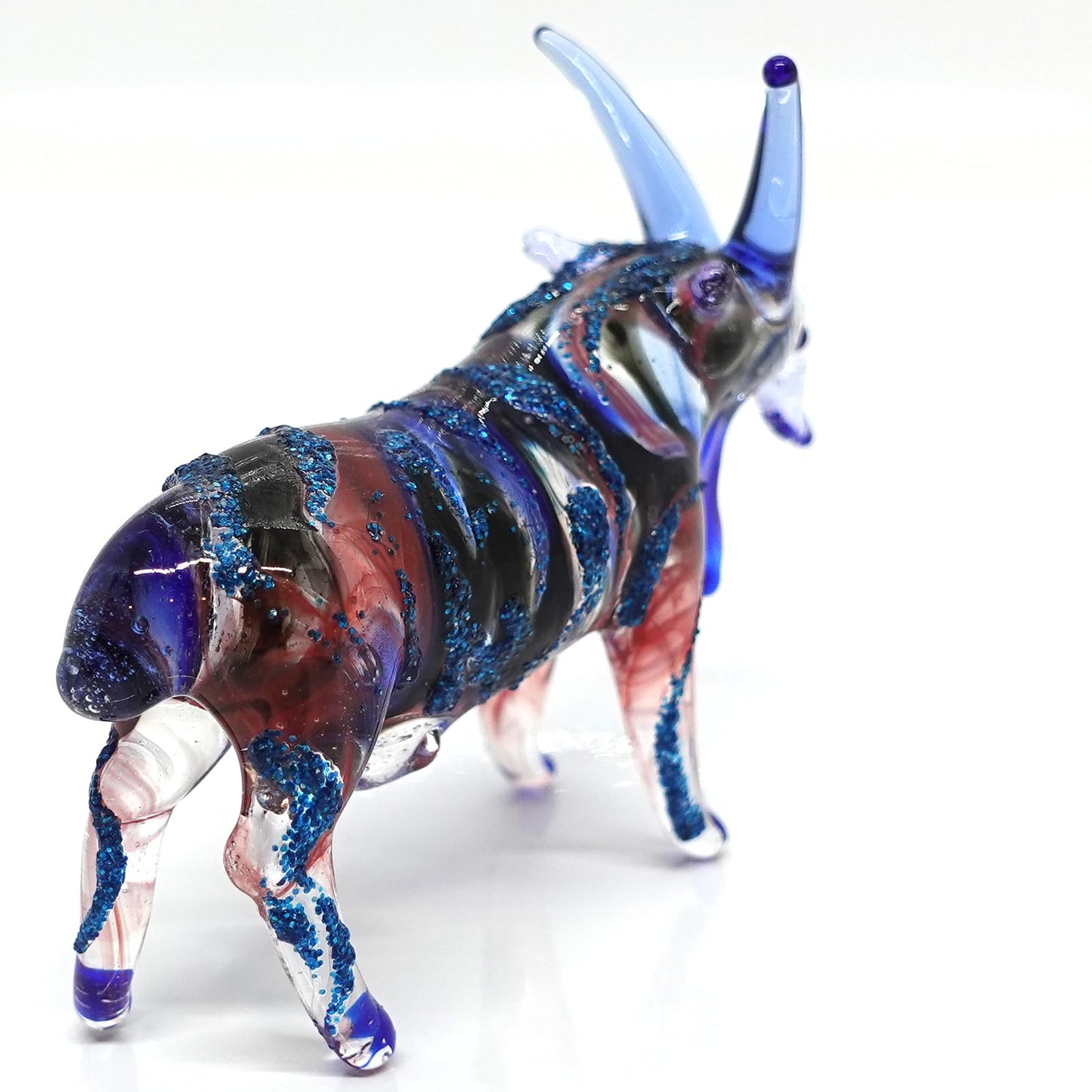 Sansukjai Goat Miniature Blown Glass Art Figurines Animals Hand Painted Collectible Gift Home Decorate (3 inches Blue Red)