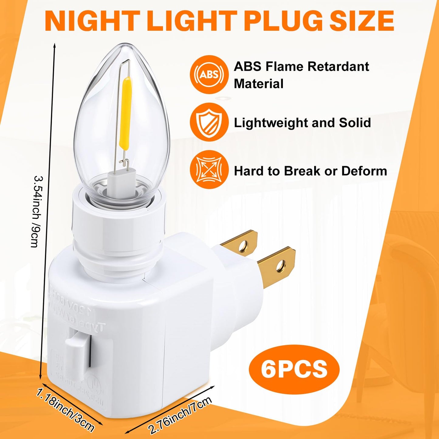Tuanse 6 Pack 360° Rotating Plug in Night Light White Plastic Swivel Wall Lamp with 0.2w E12 Bulb Night Light for Making Your Own DIY Wall Decorative