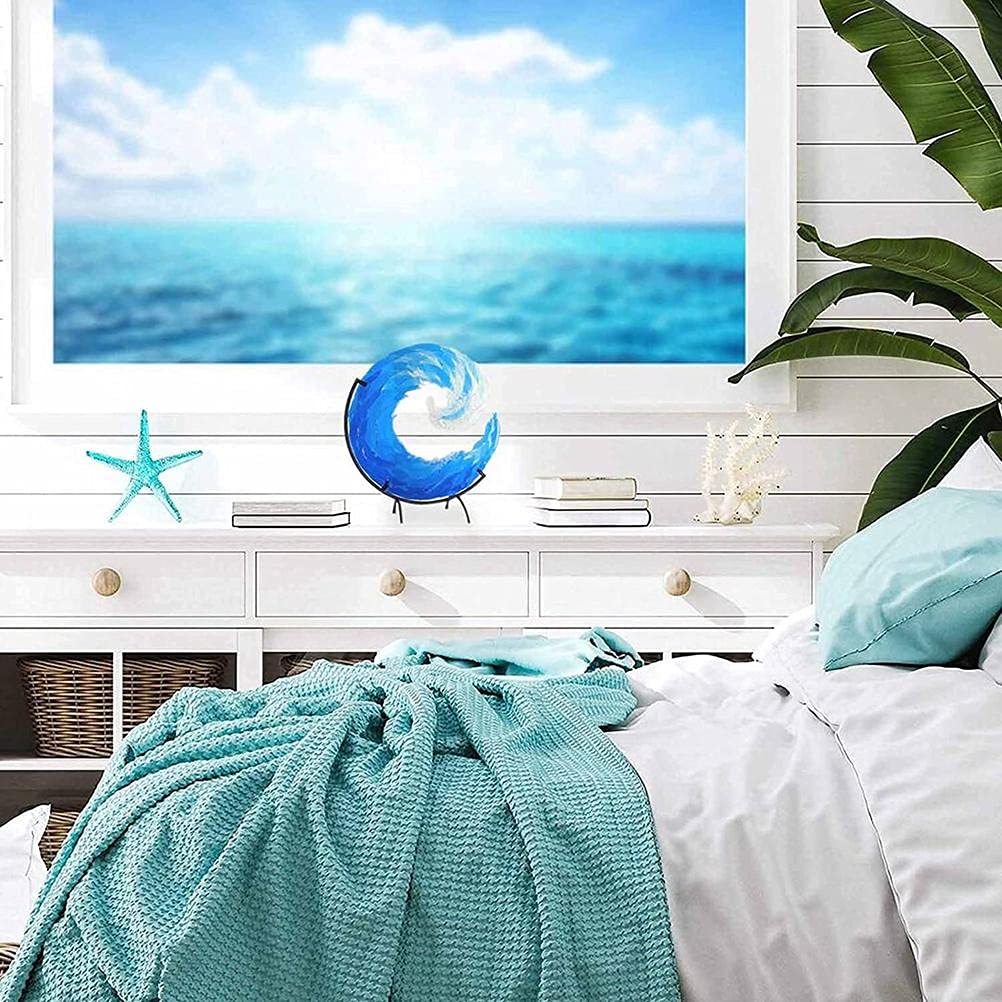 Zerodis Sculpture,Blue Sea Desktop Decoration Ornaments Abstract Art Statue Blown Glass Waves Decor for Office Desk Decor Book Shelf Decor (2)