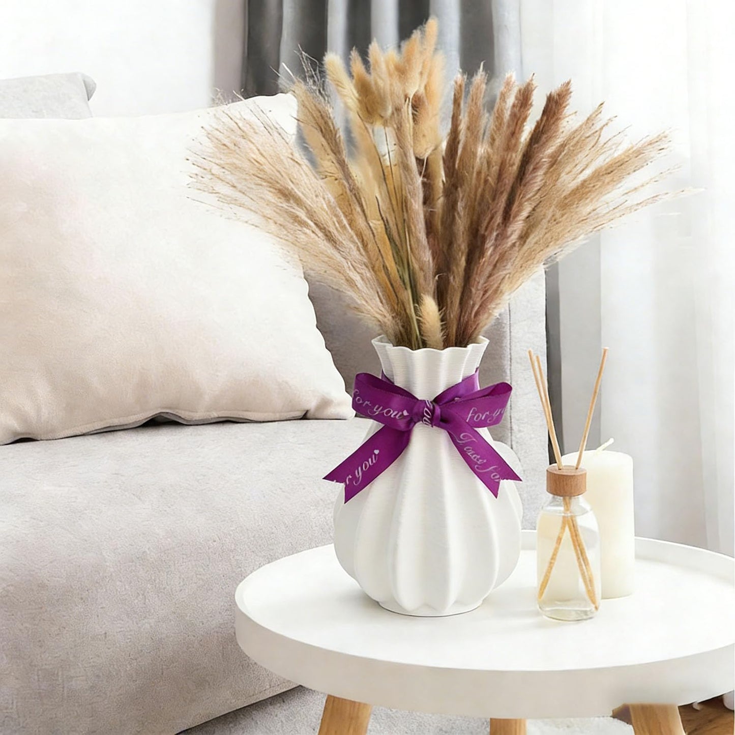 3D Printed Vase, White Ceramic Vase for Home Decoration, Lrregular Art Vase Suitable for Entryway, Bedroom, Dining Room, Desk (Flower Shaped)