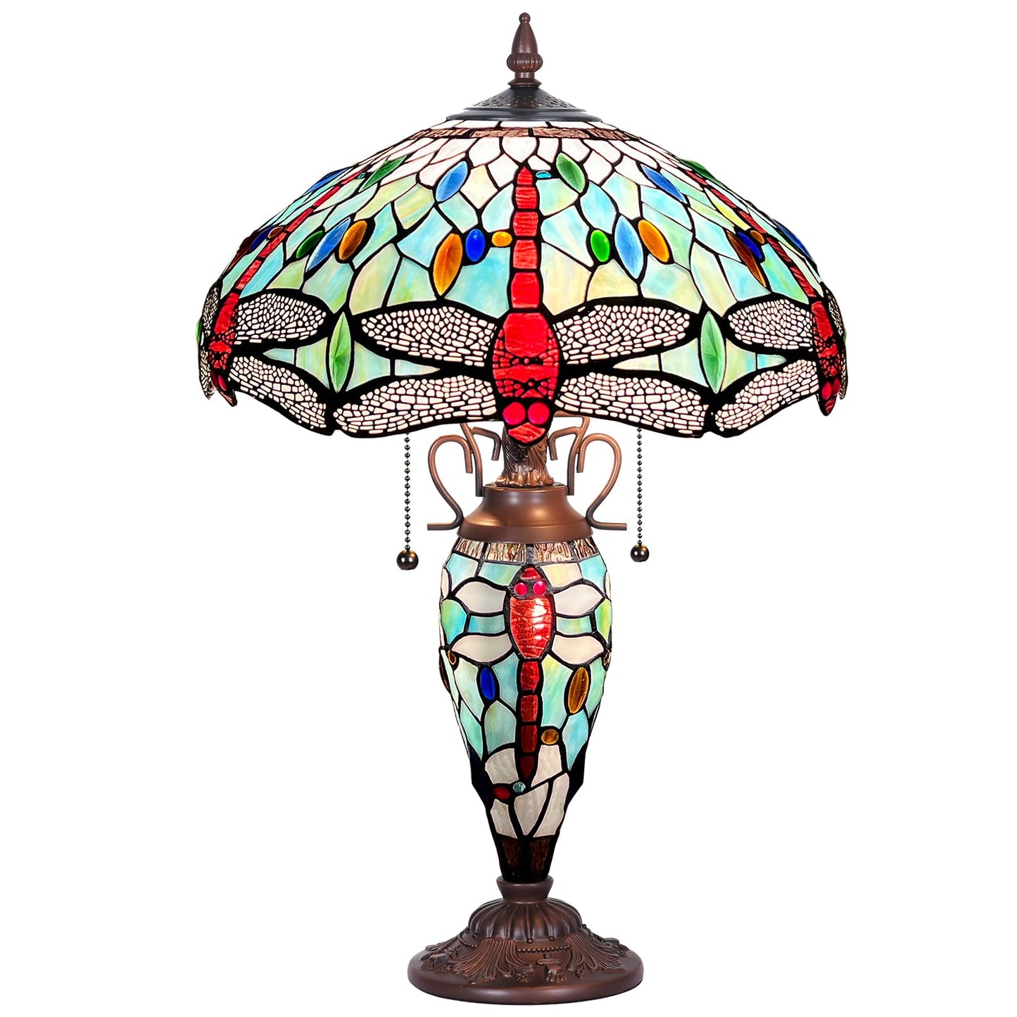 Capulina Tiffany Lamp Fine Sky Dragonfly Stained Glass Table Lamp 3-Light