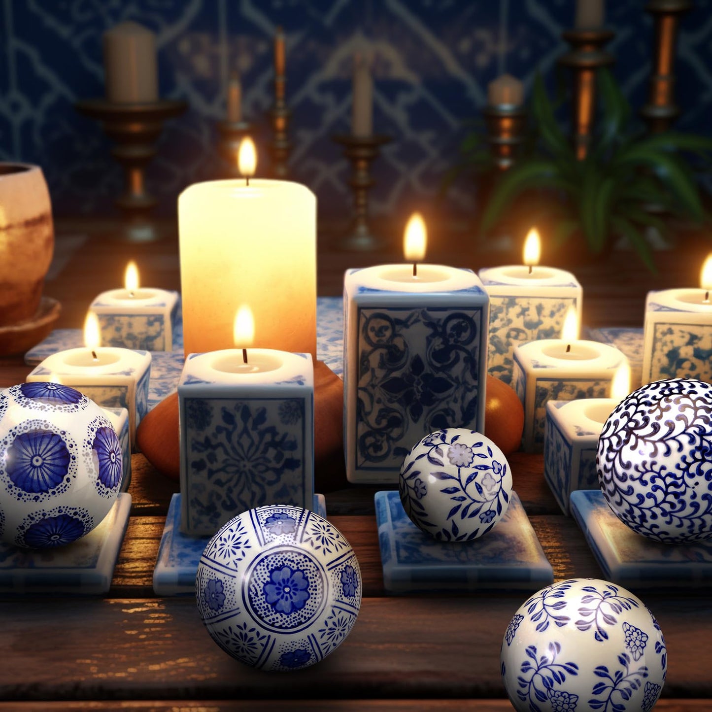 Ziliny 8 Pcs Porcelain Decorative Balls for Centerpiece Bowls 3.14'' /2.36'' Blue and White Ceramic Chinoiserie Balls for Vases Tray Bowl Basket Tables Christmas Wedding Party Home Decor