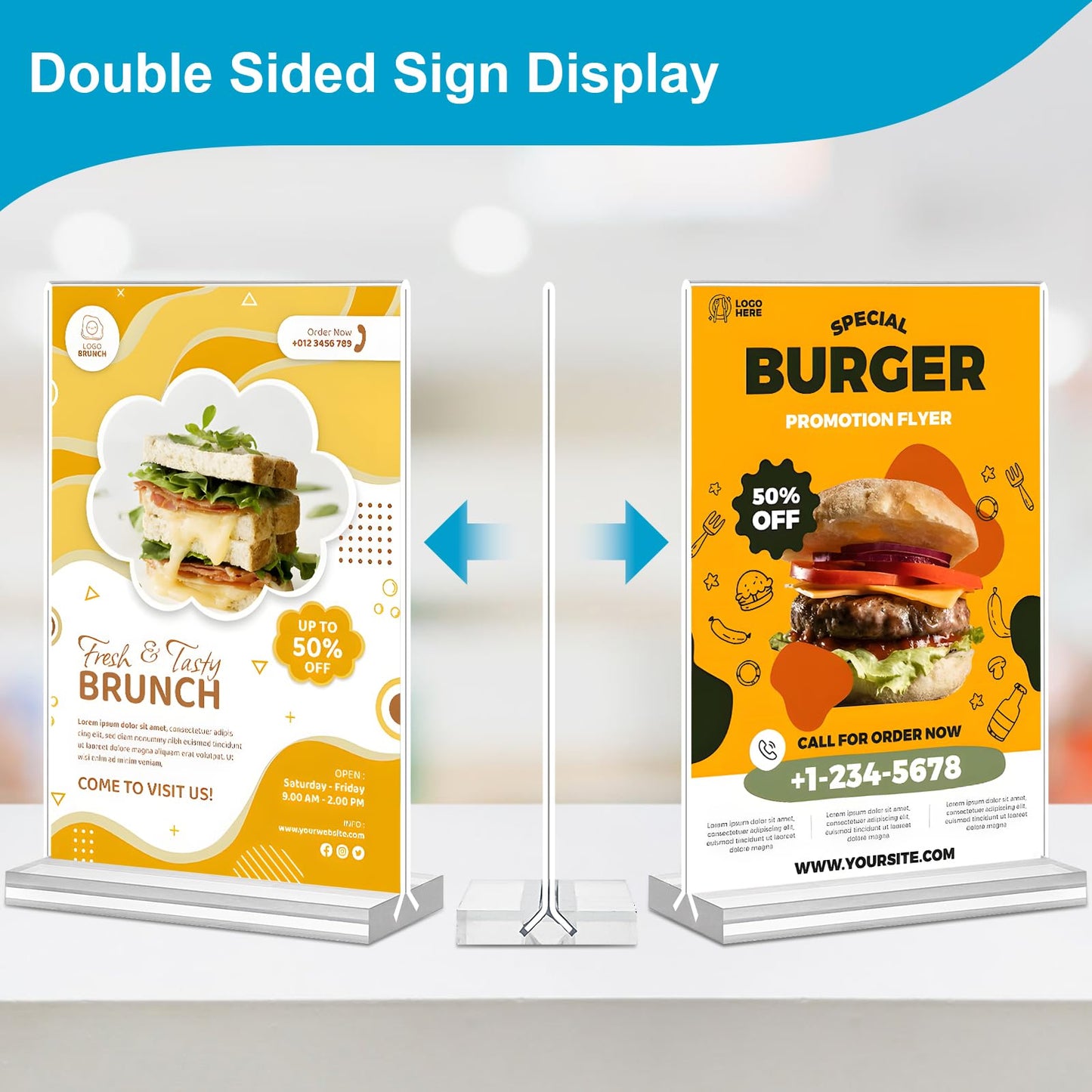 DunGu Acrylic Sign Holder 5 x 7, 10 Pack Clear Table Menu Vertical Display Stand Desktop Display Double Sided Stand Paper Holder Table Sign Suitable for Restaurants Office Store Show Fair