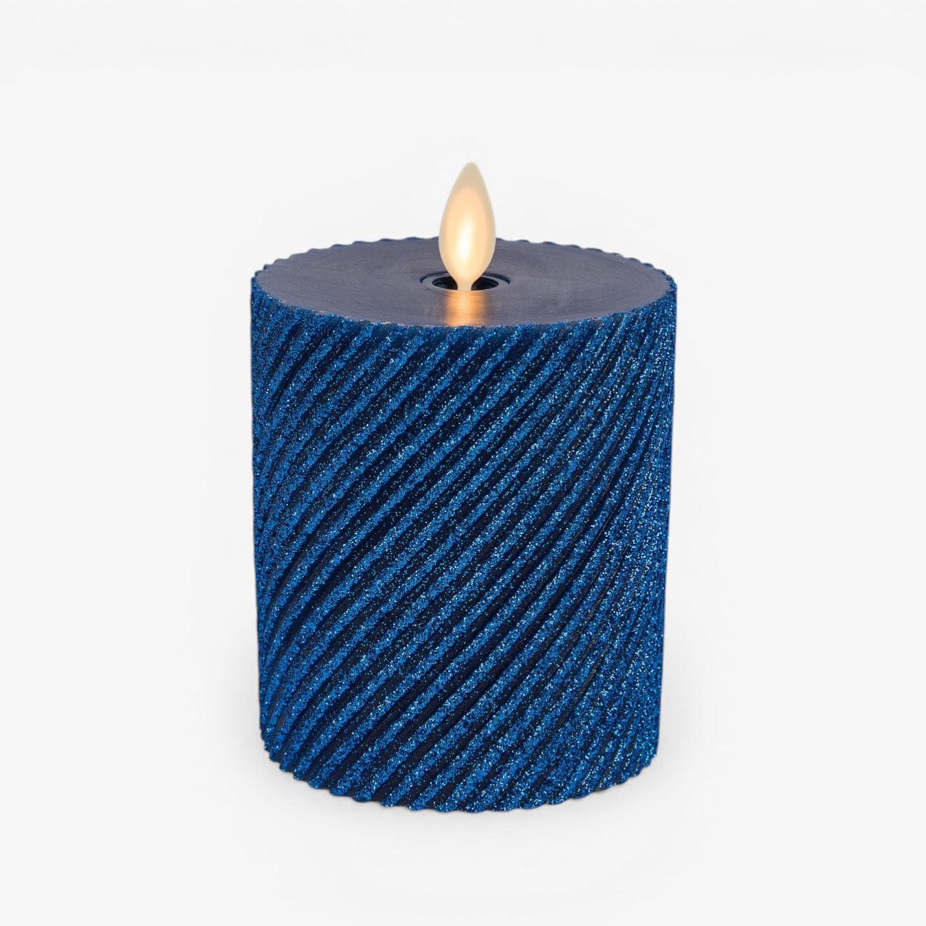 Luminara Glitter Ribbed Flameless Candle Moving Flame LED Pillar (Blue Opal, 4.5")